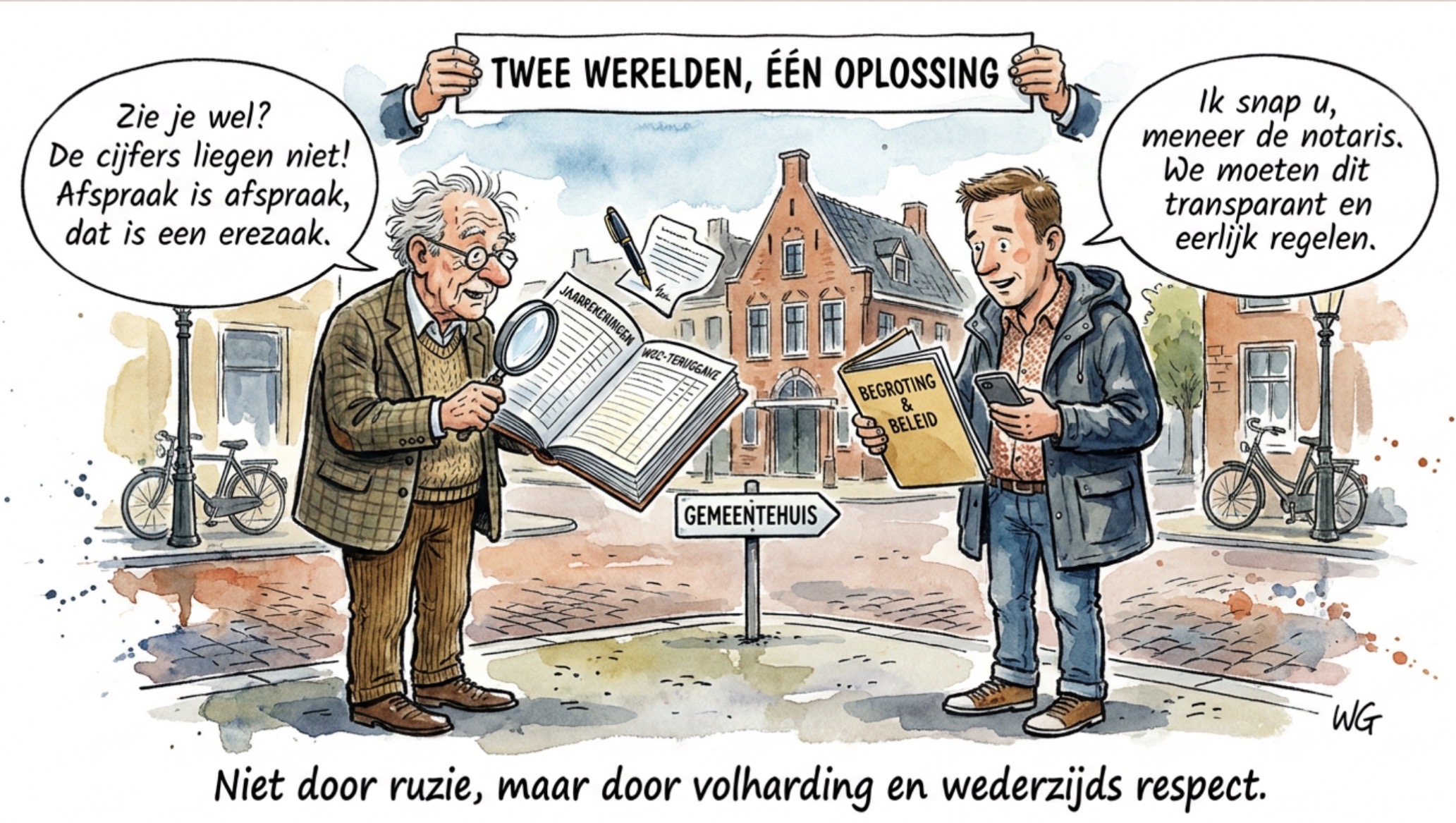 Beeld bij EEN OUDE NOTARIS, EEN JONGE WETHOUDER GEVEN SAMEN TEGENGAS