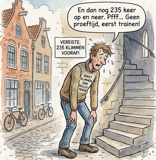 Beeld bij TORENGIDS ? EERST 235 KEER OP EN NEER, DAARNA SOLLICITEREN !