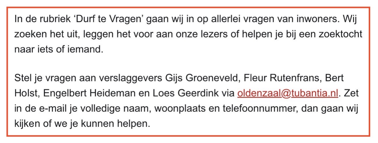 Beeld bij OLDENZAAL ZOEKT ANTWOORDEN